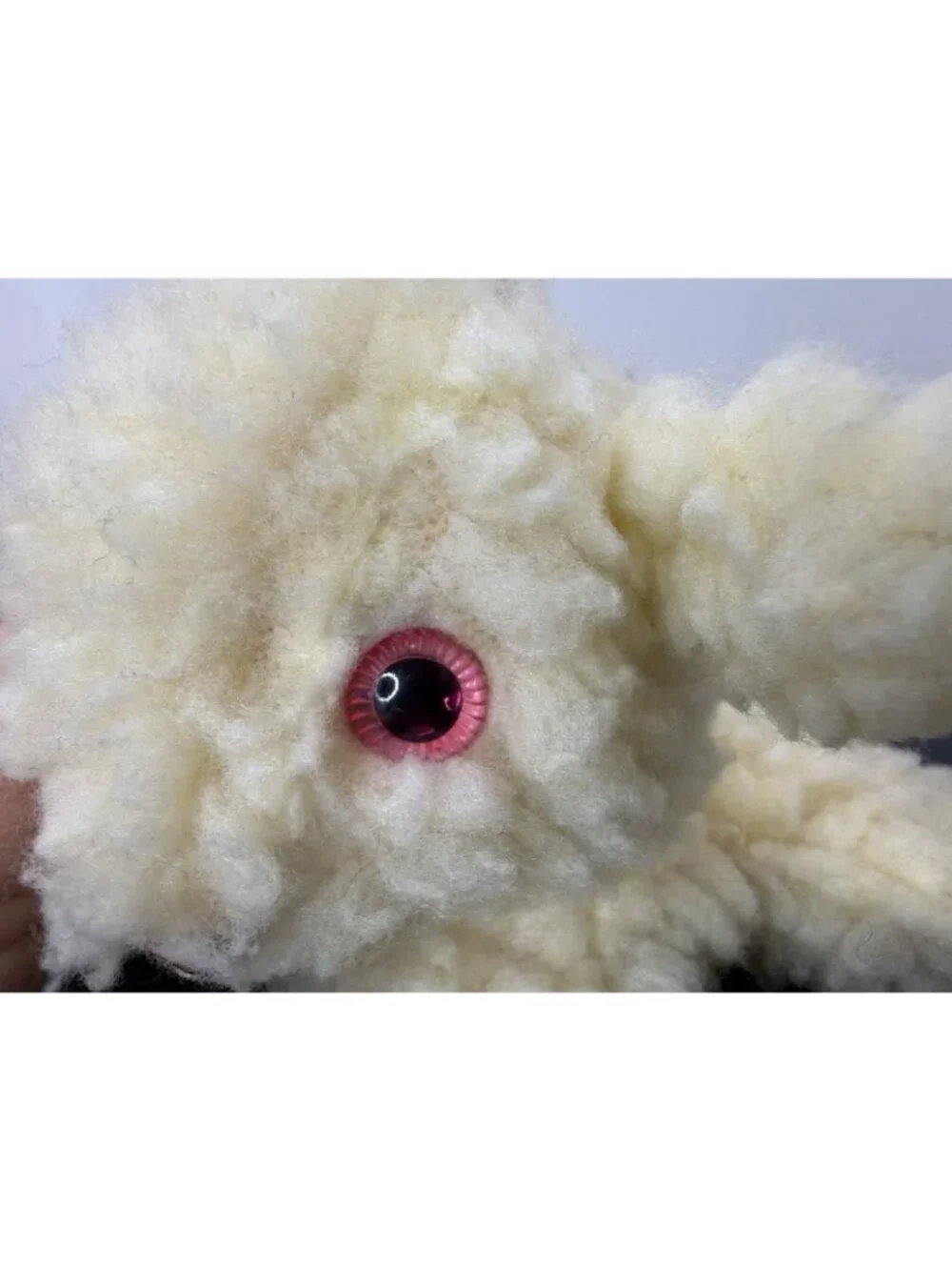 Vintage Laying Sheep Lamb Plush Pink Eyes Sherpa Fur 8 Inch